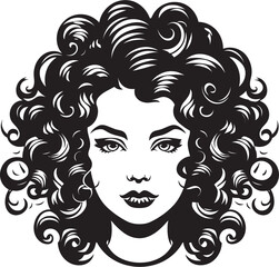 Ebon Elegance Stylish Waves of Elegance in Vector Ink Black Charm A Curly Haired Icon of Beauty