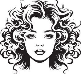 Ink Black Charm A Curly Haired Icon of Beauty Sculpted Serenity An Iconic Curls Emblem in Black