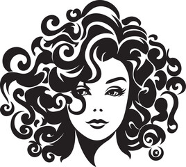 Midnight Beauty A Symbol of Timeless Elegance Elegance in Curls A Vector Logo Design in Black