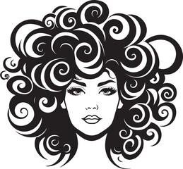 Curly Silhouette A Womans Vector Hair Emblem Ebon Elegance Stylish Waves of Elegance in Vector