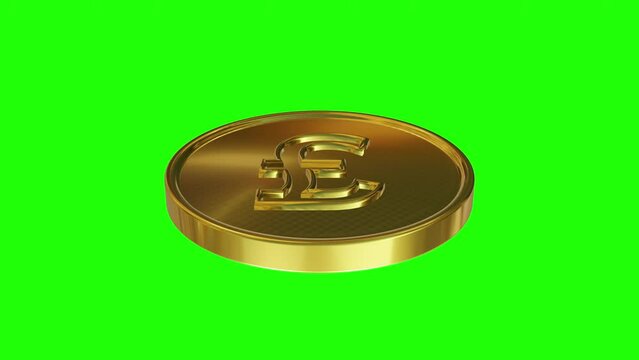 3d animated pound coin with green screen and alpha screen