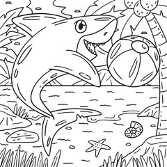 Shark Playing Beach Ball Coloring Page for Kids