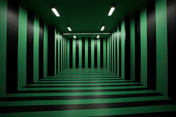 Empty room interior with colorful green striped pattern for presentation display