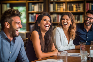 A candid snapshot of colleagues sharing a light moment during a team-building activity, colleagues, portrait, business