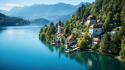 Fototapeta na wymiar Halstatt over lake, Austria