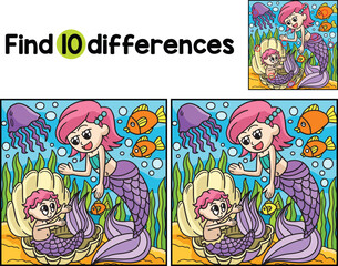 Mermaid With A Baby Find The Differences