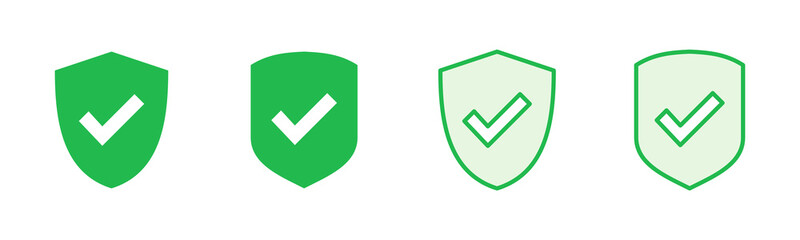 Shield check mark  icon set. Protection approve sign. Safe icon vector