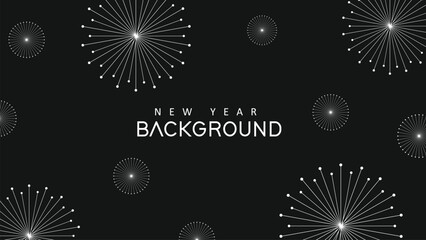 Obraz premium Happy New Year Premium background wave line isolated black background. Modern futuristic graphic design element. minimalist symmetric.