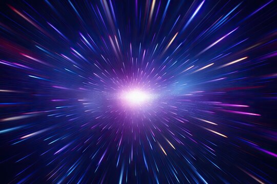 A background featuring an abstract design of purple and blue radial lines in a geometric pattern.