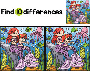 Mother And Daughter Mermaid Find The Differences