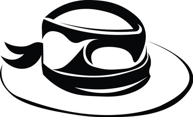 Cartoon Black and White Isolated Illustration Vector Of A Cowboy Stetson Hat