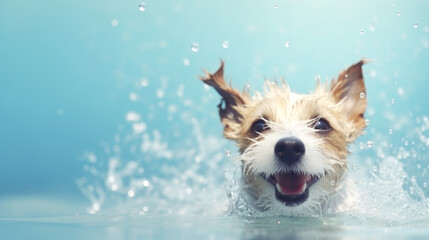 jack russell terrier swimming - obrazy, fototapety, plakaty