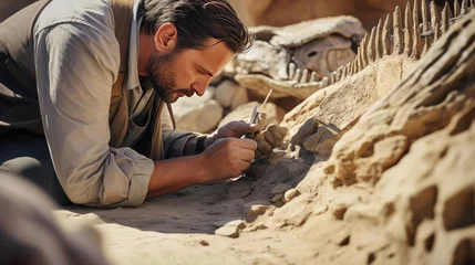Foto op Canvas Archaeologist excavates dinosaur remains © cherezoff