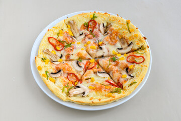 Delicious mixed pizza with rich content. Menu concept of choice and diversity. Pepperoni, Formaggi, Veggie, Karisik pizza