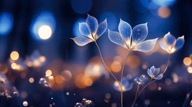 Beautiful transparent blue vegetable leaves on an  abstract bokeh background