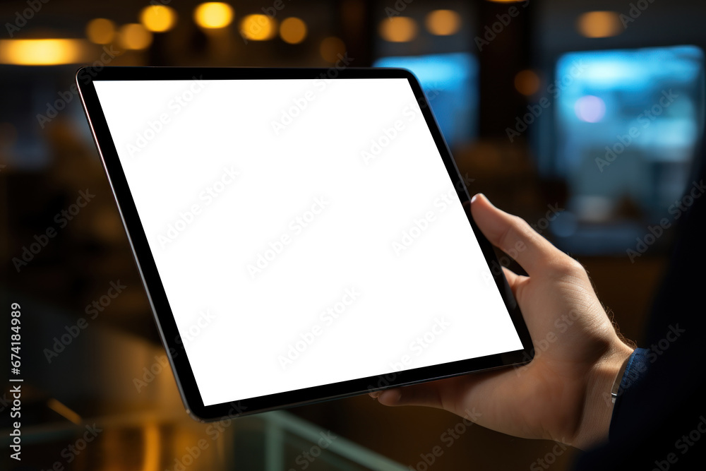 Poster a digital app interface mock-up on a tablet screen. concept of mobile app development. generative ai