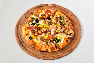 Delicious mixed pizza with rich content. Menu concept of choice and diversity. Pepperoni, Formaggi, Veggie, Karisik pizza