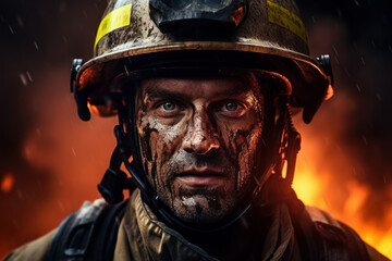 A firefighter in full gear, demonstrating courage and bravery. Concept of heroism and public service. Generative Ai.
