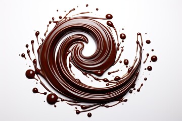 Spiraling chocolate splashes onto white