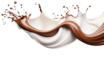 Splattering milk and chocolate on white background alone - obrazy, fototapety, plakaty