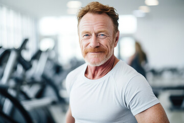 Fototapeta na wymiar senior old man happy expression in a gym. fitness teacher concep