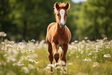 Obraz na płótnie Canvas Summer field portrait of a young horse
