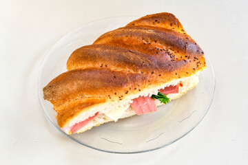 Turkish karisik atom  tost ( kasarli bazlama tost) . Sucuklu, Kasarli, kavurmali karisik tost. Flat baked bread toasted