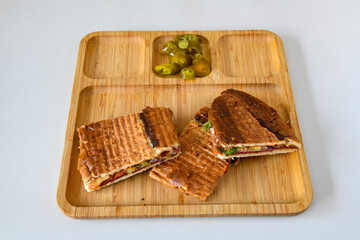 Turkish karisik atom  tost ( kasarli bazlama tost) . Sucuklu, Kasarli, kavurmali karisik tost. Flat...