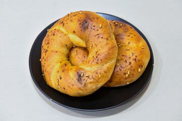 Turkish pastry product , tasty pogaca. Simit, gevrek. Turkish Pastries; peynirli, patatesli, kasarli pogaca, borek, acma, ay coregi at patisserie showcase.