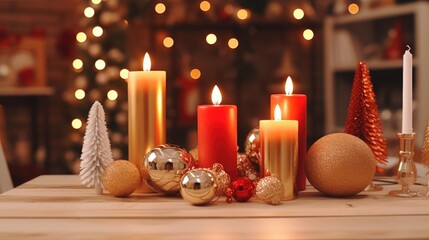 Obraz na płótnie Canvas Christmas background with burning candles