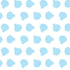 Fototapeta na wymiar Blue seashells print on a transparent background, vector seamless pattern, minimalistic marine, ocean design