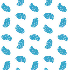 Green seashells pattern on transparent background, vector seamless pattern, minimalistic marine, ocean design