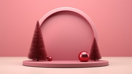 Winter Christmas Product podium on the background of green trees