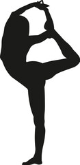 Cartoon Black and White Isolated Illustration Vector Of A Woman In A Yoga Pose Stretching