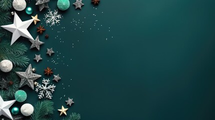 Merry Christmas and Happy New Year. Christmas background with decorative holiday decorations - obrazy, fototapety, plakaty