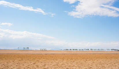 panorama of Sahl Hasheesh in Egypt for summer background with sea, beach, sun and palm trees