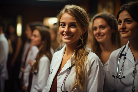 A Diverse Group Of Medical Students In A Lecture Hall, Symbolizing The Future Generation Of Healthcare Professionals. Generative Ai.