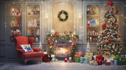 Naklejka na ściany i meble Christmas tree in the room background