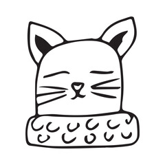 Cartoon silhouette of a knitted hat, clothes for a hat with Christmas and new year, seasonal warm wool. vector. doodle. on a white background.