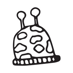 Cartoon silhouette of a knitted hat, clothes for a hat with Christmas and new year, seasonal warm wool. vector. doodle. on a white background.