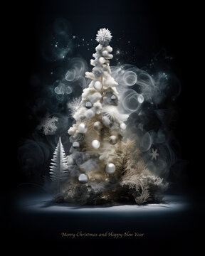 Darkness and tradition: A festive greeting card with christmas ornaments on a black background. With copyspace.