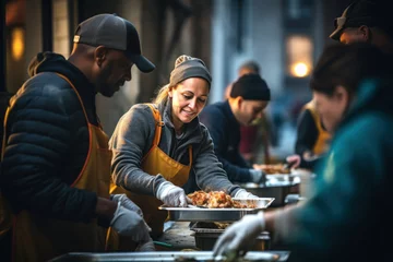 Foto op Canvas A group of volunteers serving meals to the homeless, exemplifying compassion and kindness. Generative Ai. © Sebastian