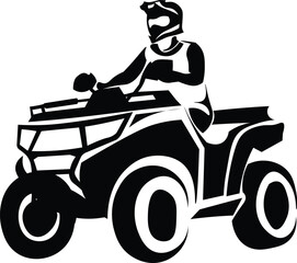 Cartoon Black and White Isolated Illustration Vector Of A Person Riding an All Terrain Quad Bike ATV