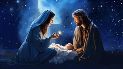 biblical landscape night under the Christmas star, the birth of the savior, sign prediction symbol, religious christian plot,  computer graphics