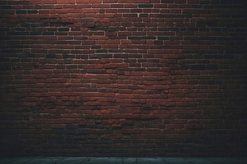 Dark, atmospheric image of an old brick wall with varied tones and a wooden floor. - obrazy, fototapety, plakaty