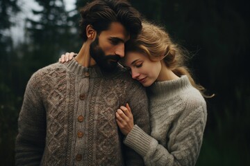beautiful couple in knitted sweaters