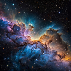 Beautiful space with a lot of stars and cosmic clouds in red, yellow and blue colors