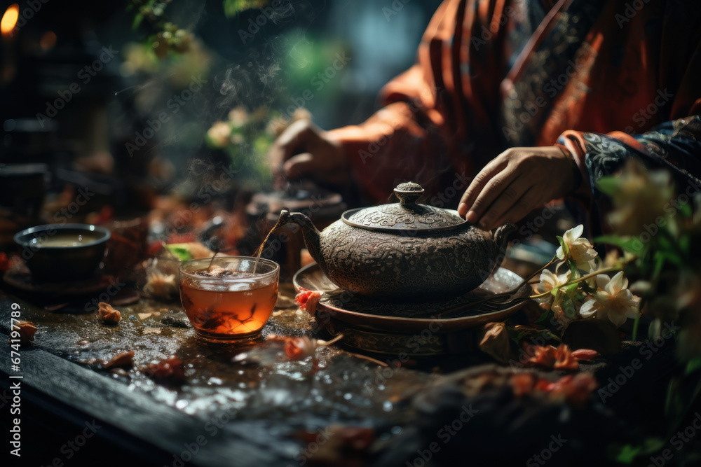 Canvas Prints A traditional tea ceremony, underlining the importance of tea in Chinese culture and the Concept of tea culture. Generative Ai.