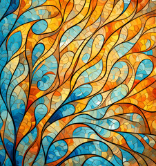 Abstract colorful orange and blue fractal pattern, psychedelic colors.
