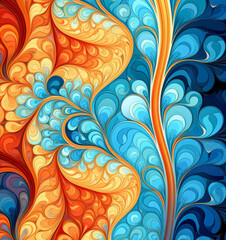 Abstract colorful orange and blue fractal pattern, psychedelic colors.
